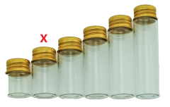 Sammelglas - klar - 7 ml  - für ca. 60 gr = ca. 2 oz Gold - goldener Aluminium-Schraubdeckel