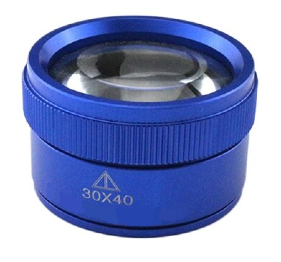 Hochwertige Juwelierlupe - 30 fach - Durchmesser 40 mm, blau