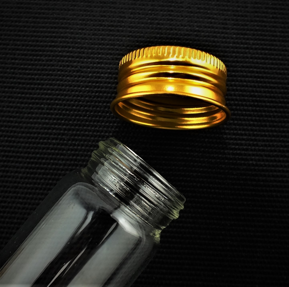 Sammelgläser - klar - SET mit 5 Gläsern 15 ml / 25 ml / 40 ml / 50ml / 60 ml - goldener Aluminium-Schraubdeckel