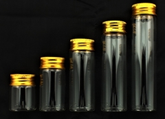 Preview: Sammelglas - klar - 50 ml - für ca. 450 Gramm = ca. 15 oz Gold - goldener Aluminium-Schraubdeckel