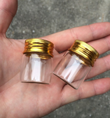 Preview: Sammelglas - klar - 15 ml - für ca. 155 Gramm = ca. 5 oz Gold - goldener Aluminium-Schraubdeckel