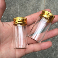 Preview: Sammelglas - klar - 25 ml - für ca. 235 Gramm = ca. 7,5 oz Gold - goldener Aluminium-Schraubdeckel
