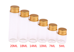 Preview: Sammelglas - klar - 5 ml  - für ca. 45 gr = ca. 1,5 oz Gold - goldener Aluminium-Schraubdeckel