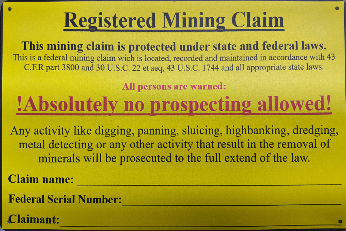Blechschild - Markierung von USA Mining Claims 30,0 cm x 19,5 cm