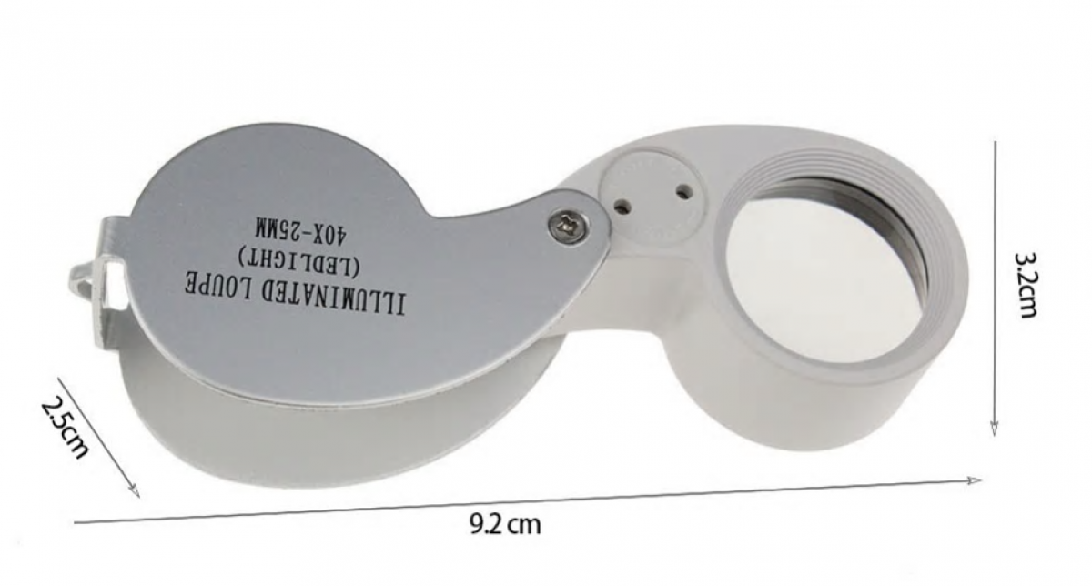 Juwelierlupe - 40 fach - Durchmesser 25 mm, faltbar, mit LED-Beleuchtung