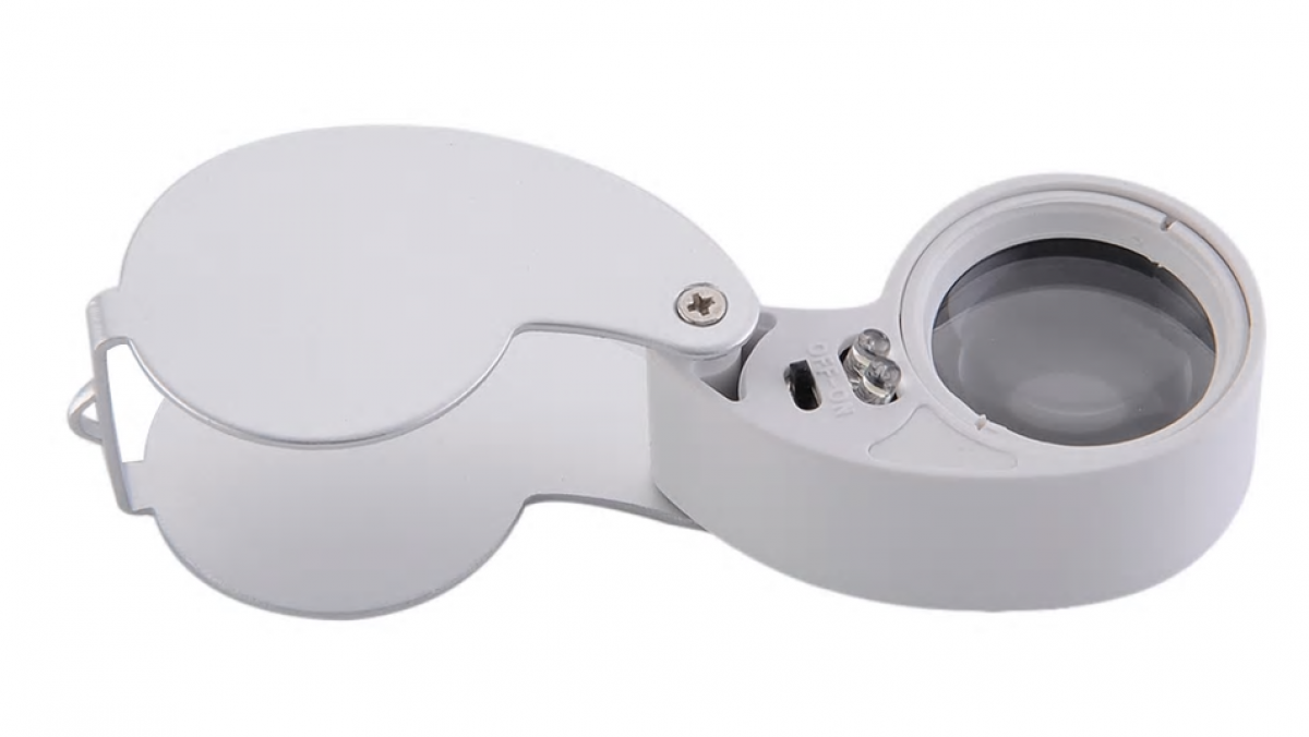 Juwelierlupe - 40 fach - Durchmesser 25 mm, faltbar, mit LED-Beleuchtung